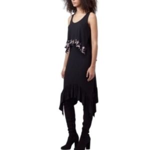 DIANE VON FURSTENBERG Perri Black Asymmetrical Midi Shift Dress Women's Size L